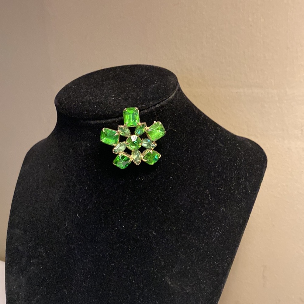 Green Rhinestone Brooch